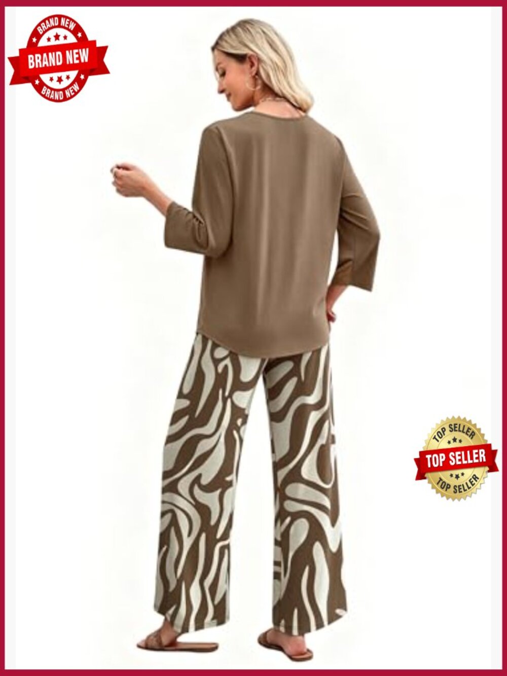 3/4 Sleeve Graphic Tee and Pants Lounge Set with Pockets - Picture 5 of 7
